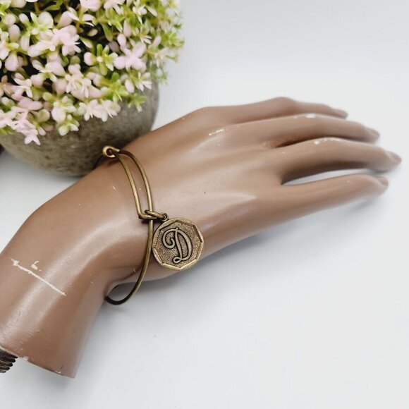 Alex & Ani Initial Letter D Aged Gold Tone Bangle Bracelet + Energy - Picture 3 of 3
